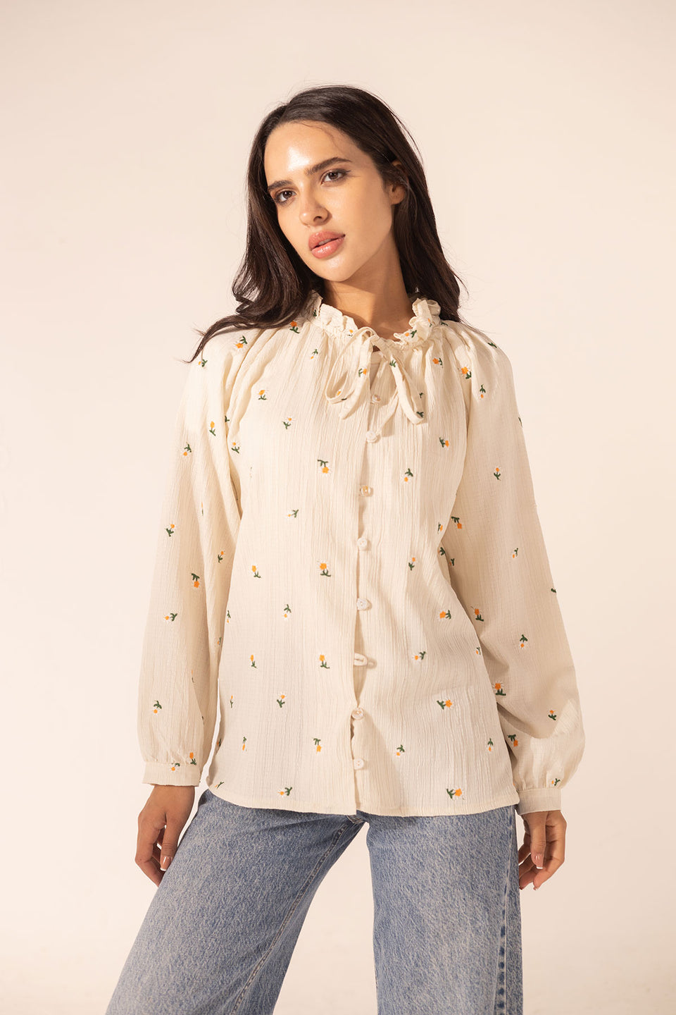 Beige Embroidered Blouse