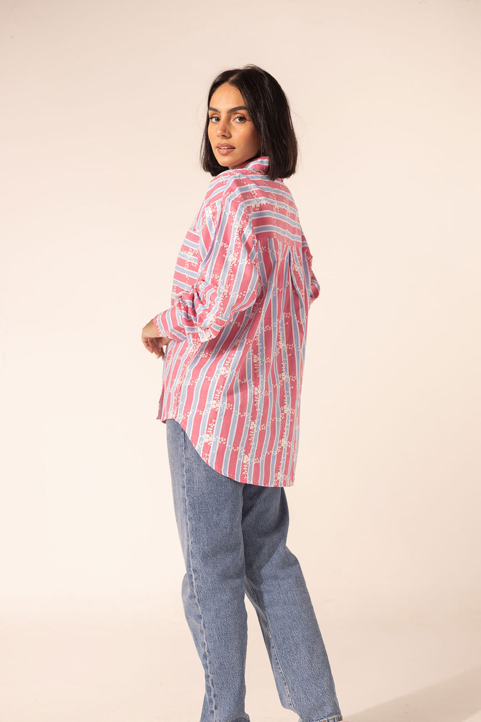 Pink Embroidered Checkers Shirt