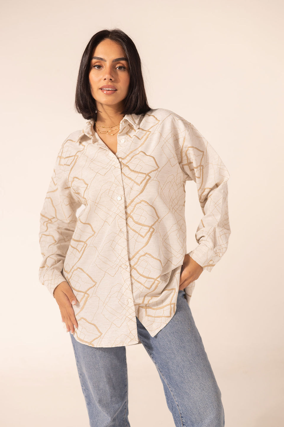 Beige Embroidered Shirt