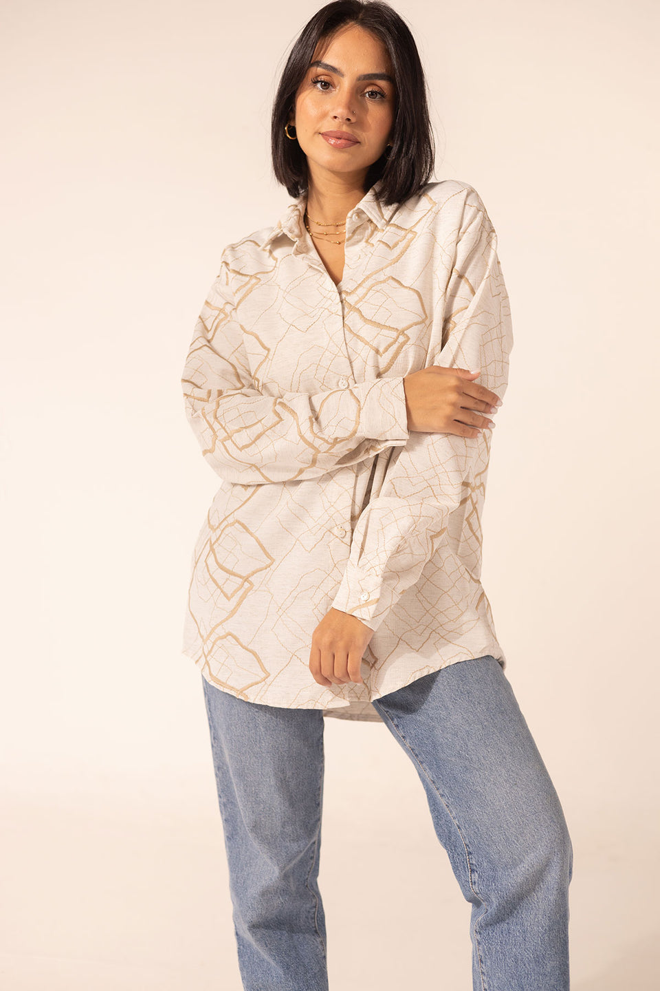 Beige Embroidered Shirt