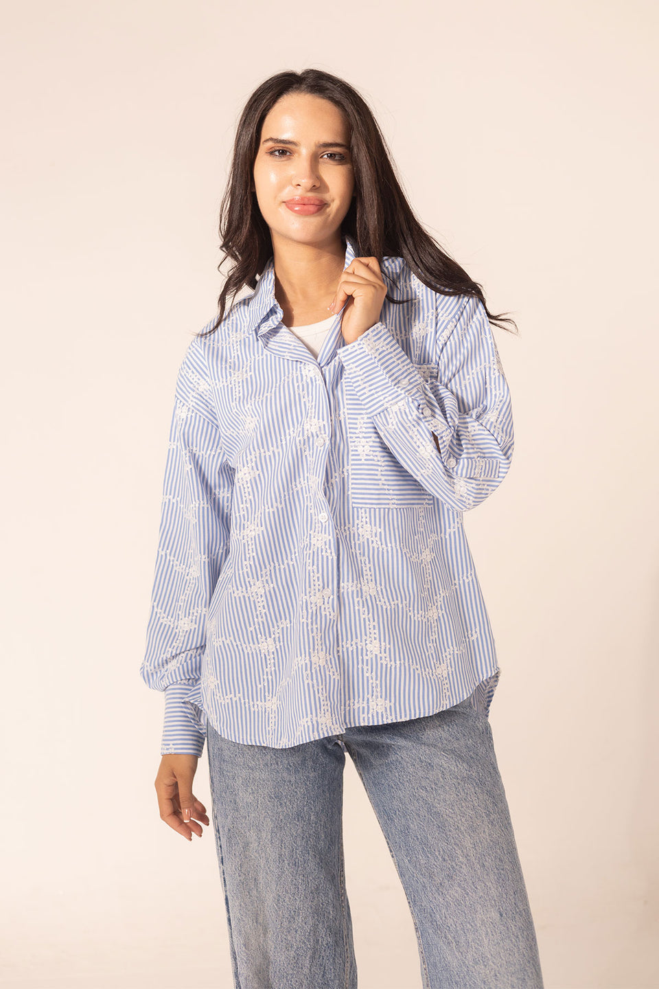 Blue Embroidered Checkers Shirt