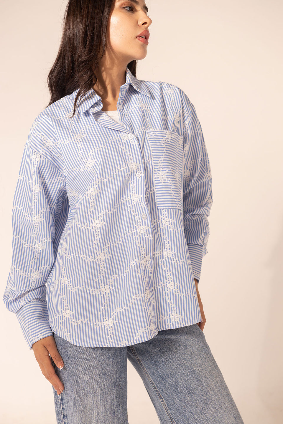 Blue Embroidered Checkers Shirt
