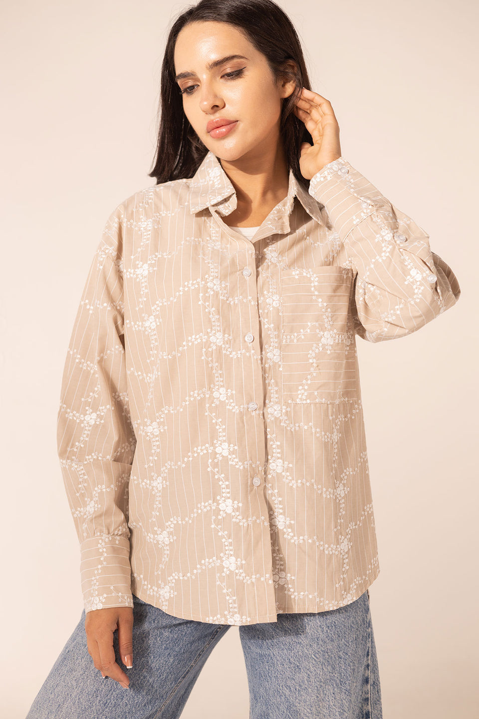 Coffe Embroidered Shirt