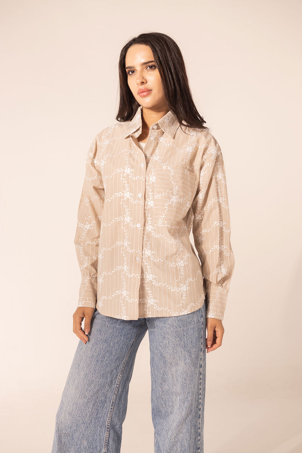 Coffe Embroidered Shirt