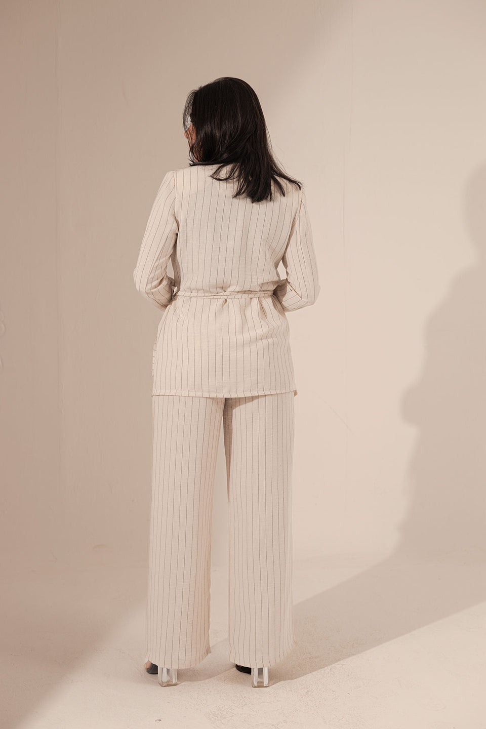 Beige Srtiped Warp Linen Blazer
