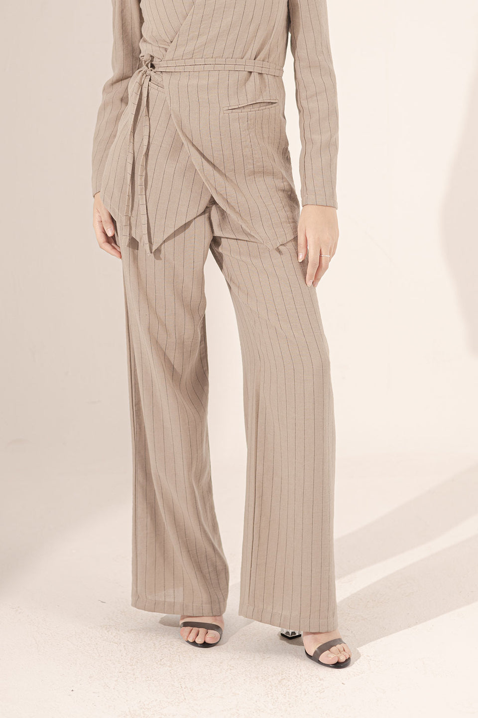 Coffe Srtiped Linen Pants