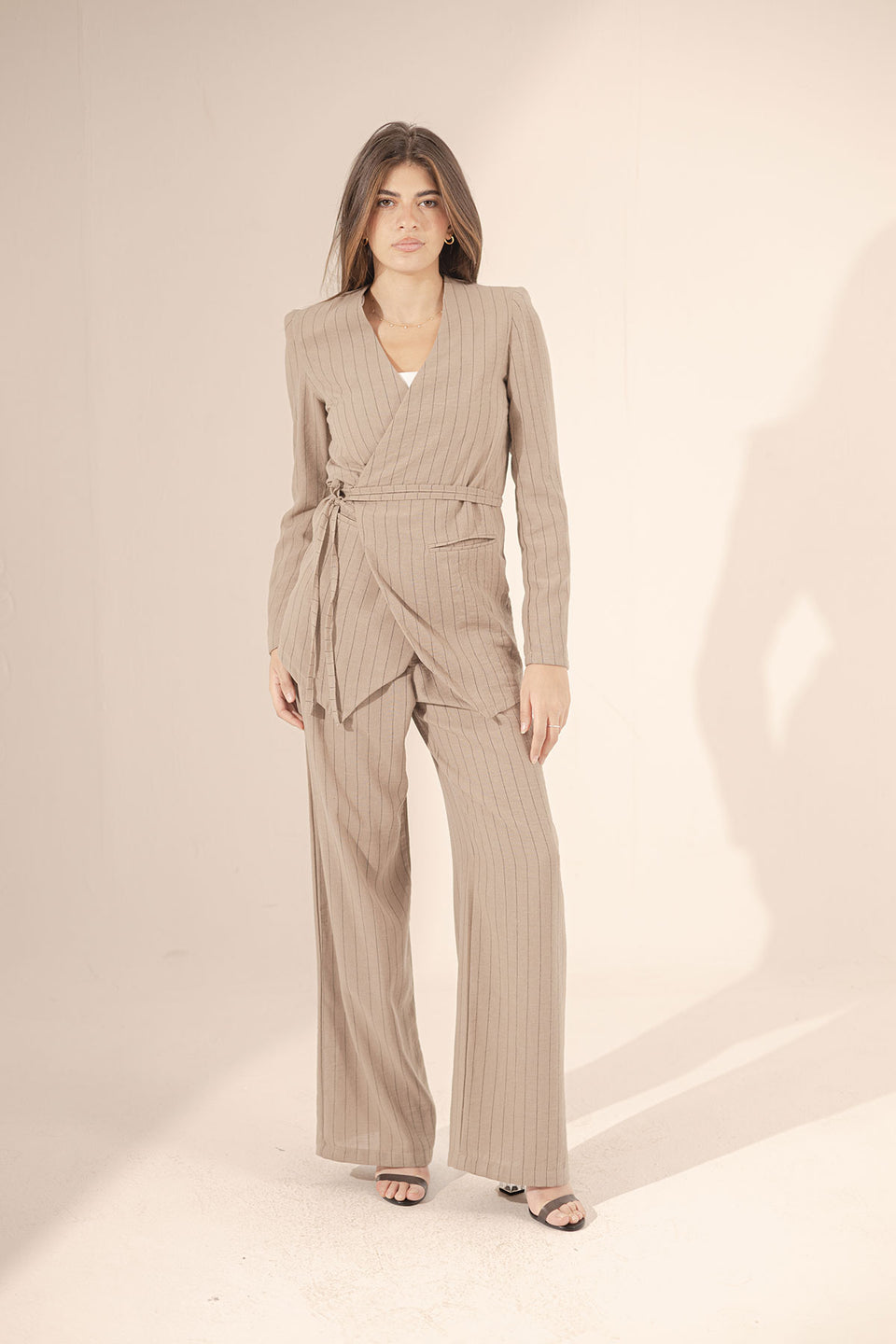 Coffe Srtiped Linen Pants