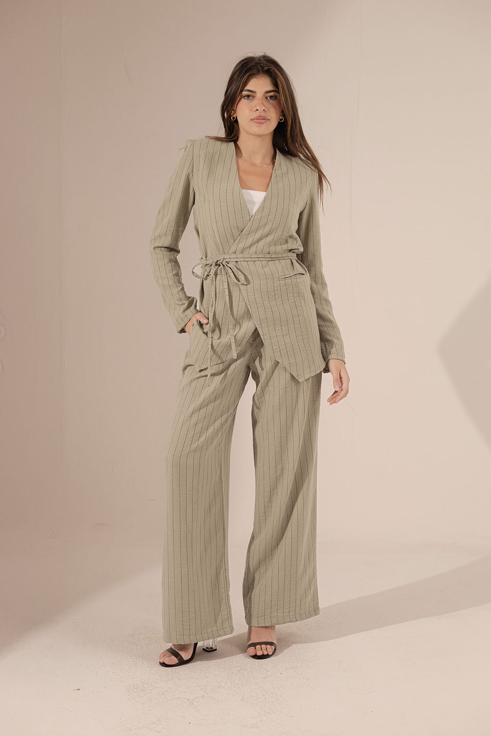 Olive Srtiped Linen Pants