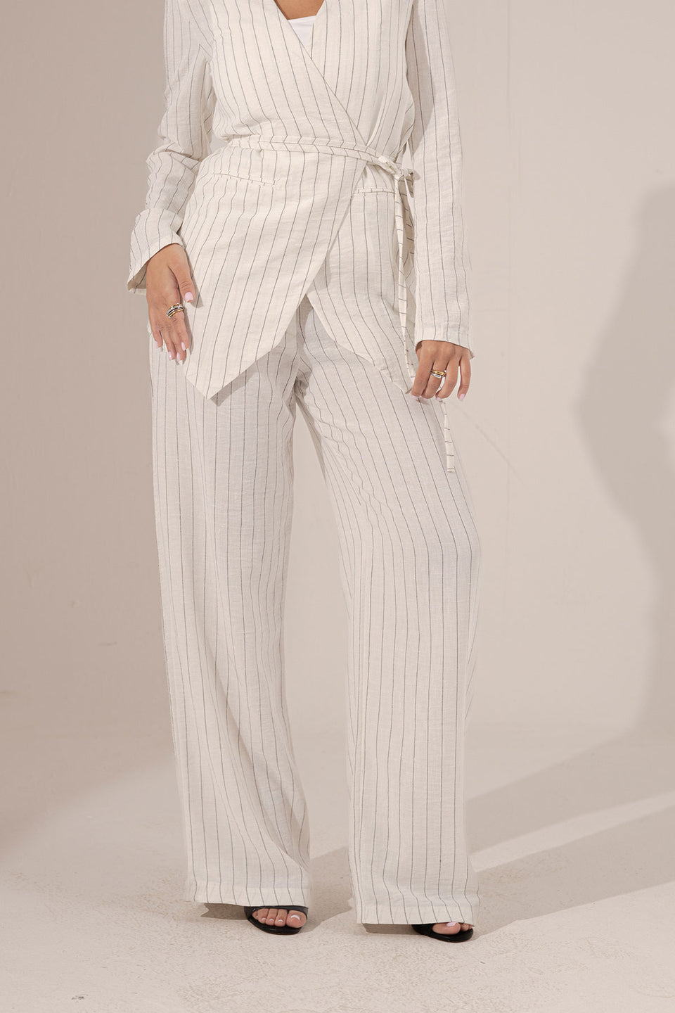 White Srtiped Linen Pants