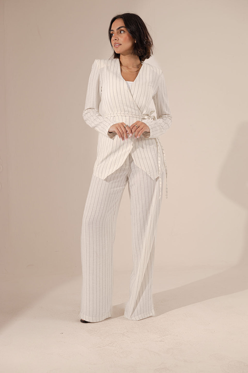 White Srtiped Linen Pants