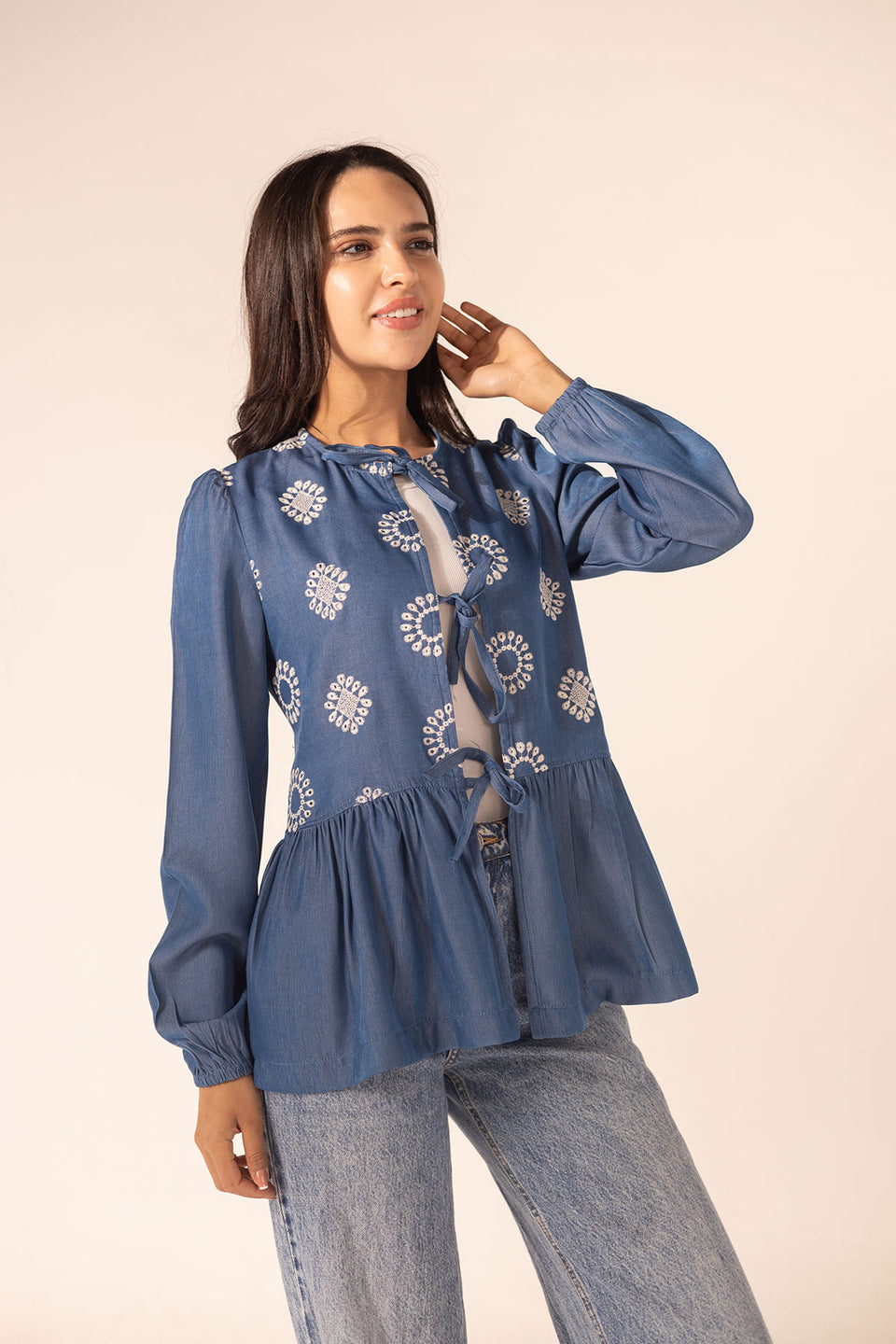 Blue Summer Embroidered Blouse
