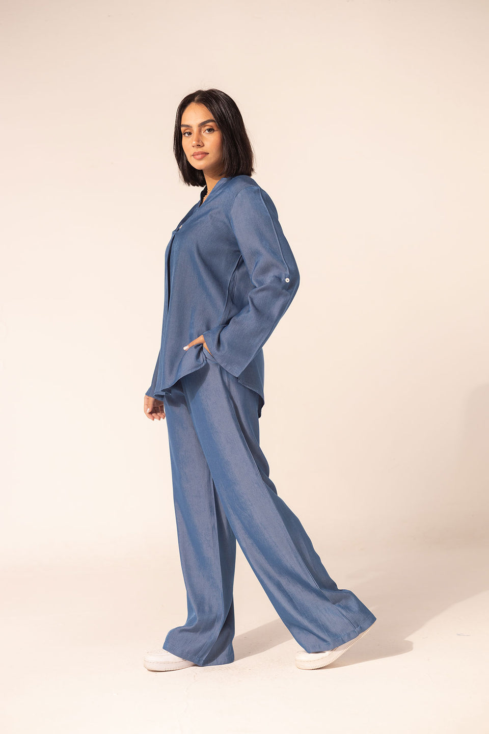 Blue Light Denim-Look Two-Piece Set