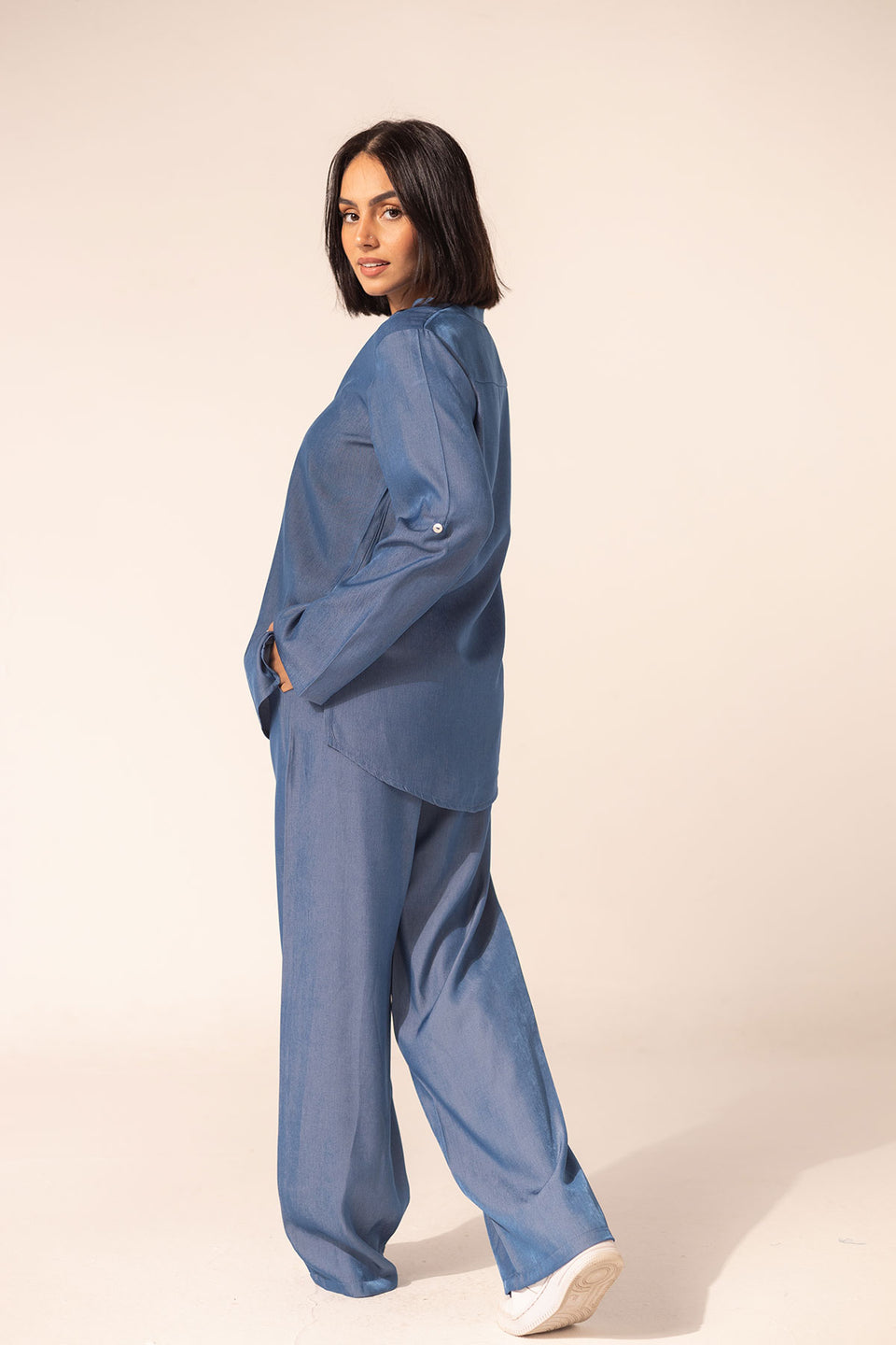 Blue Light Denim-Look Two-Piece Set