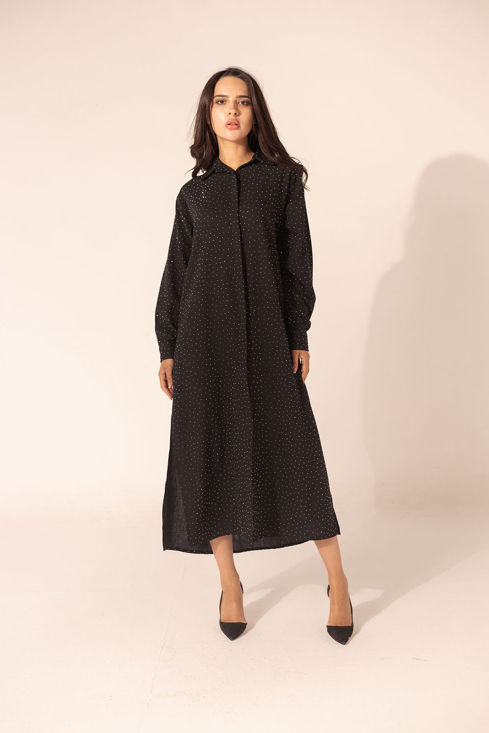 Black Sparkle Linen Shirt Dress