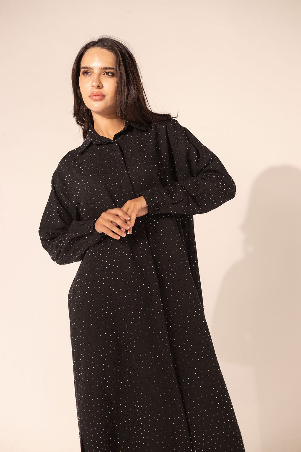 Black Sparkle Linen Shirt Dress