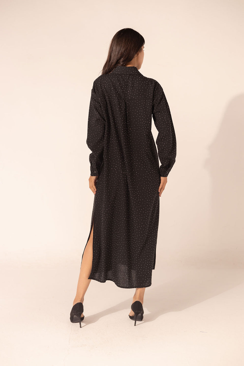 Black Sparkle Linen Shirt Dress
