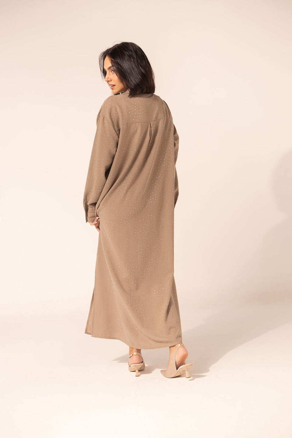 Coffe Sparkle Linen Shirt Dress