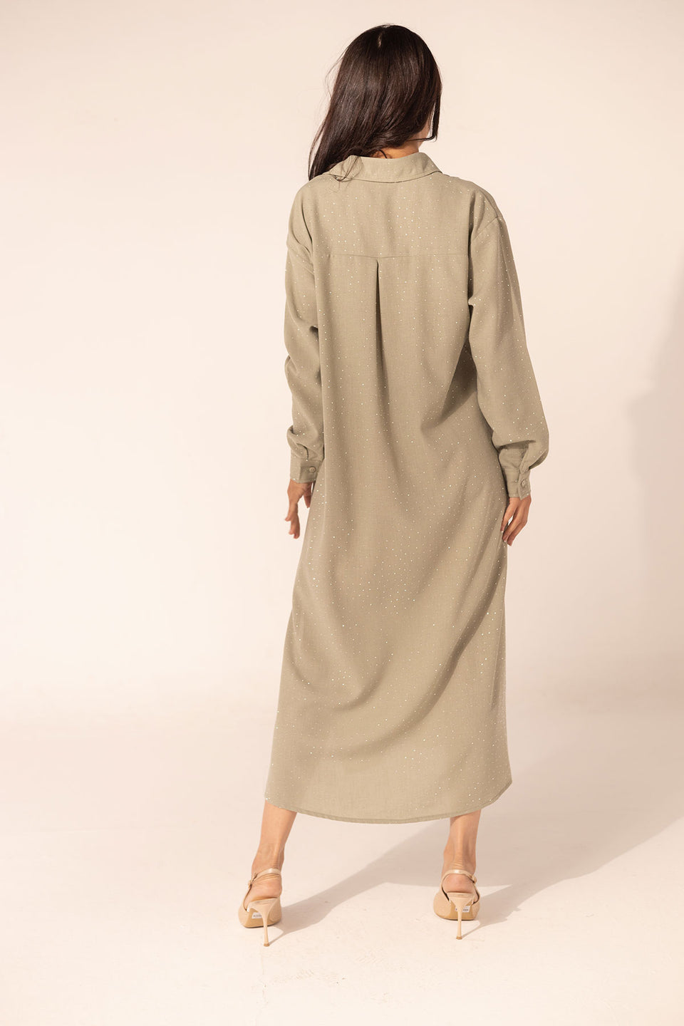 Olive Sparkle Linen Shirt Dress
