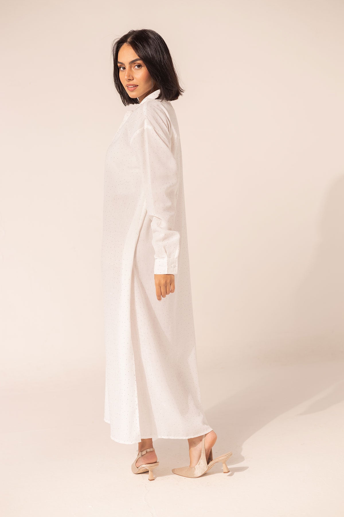 White Sparkle Linen Shirt Dress