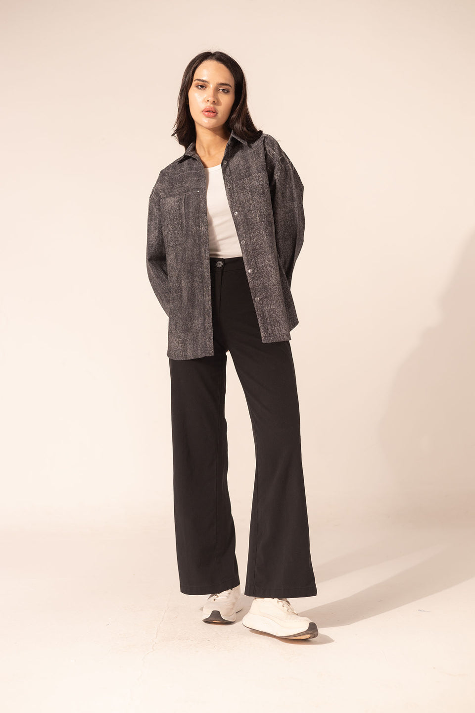 Black Denim Sparkle Embroidered Shirt