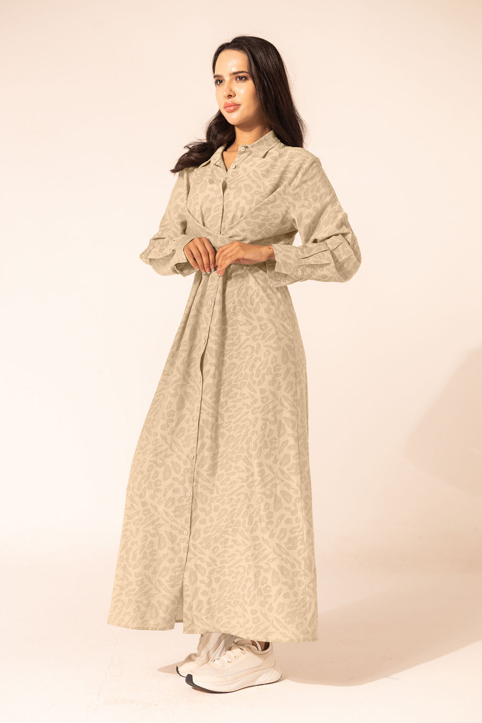 Beige Patterned Wrap Summer Dress