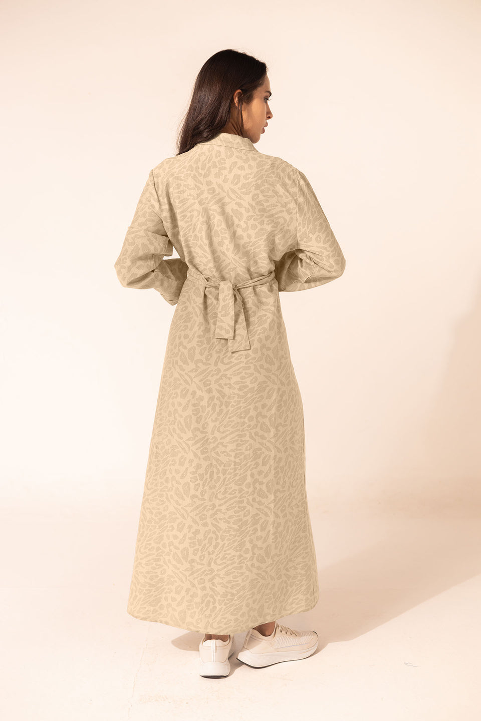 Beige Patterned Wrap Summer Dress