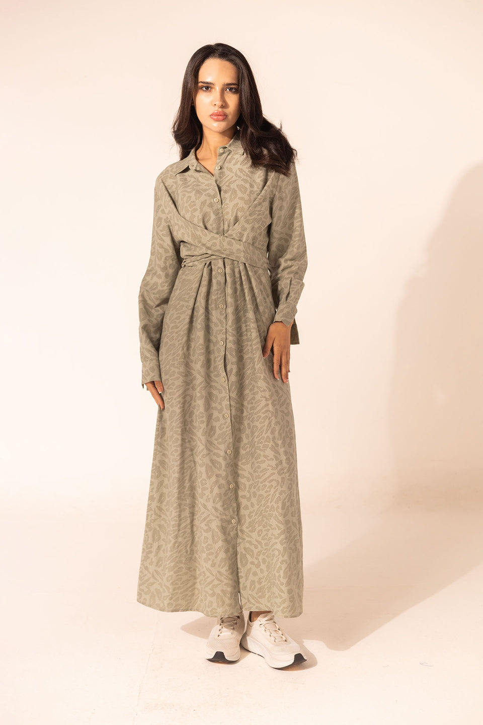 Olive Patterned Wrap Summer Dress