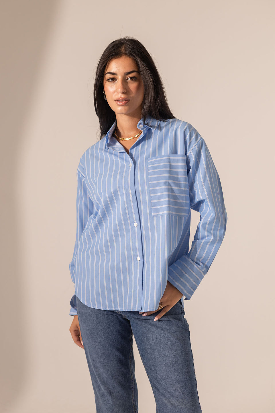 Light Blue Striped Long Sleeves Shirt
