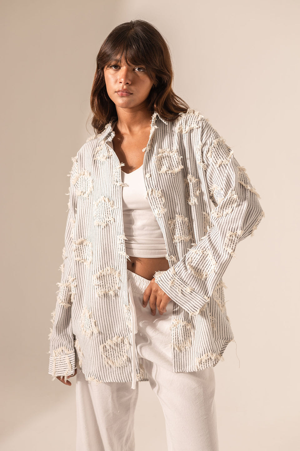 Black Frayed Stripe Oversized Shirt