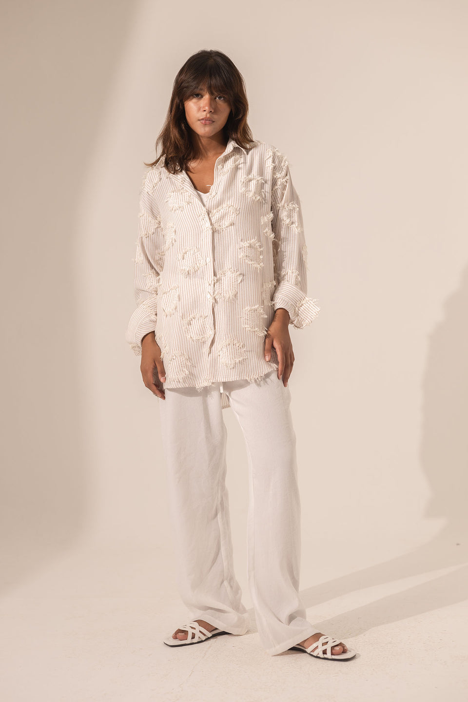 Brown Frayed Stripe Oversized Shirt