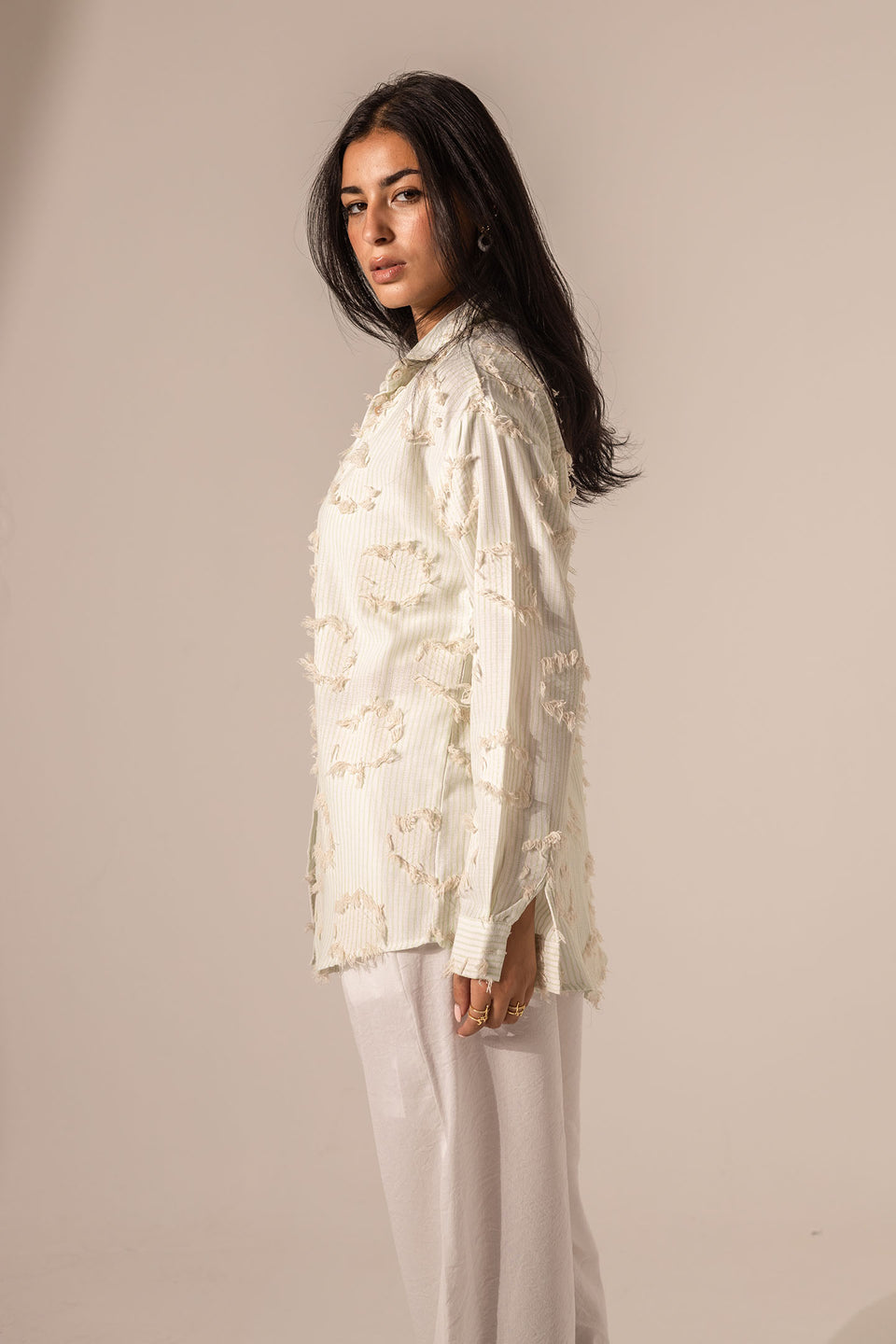 Green Frayed Stripe Oversized Shirt
