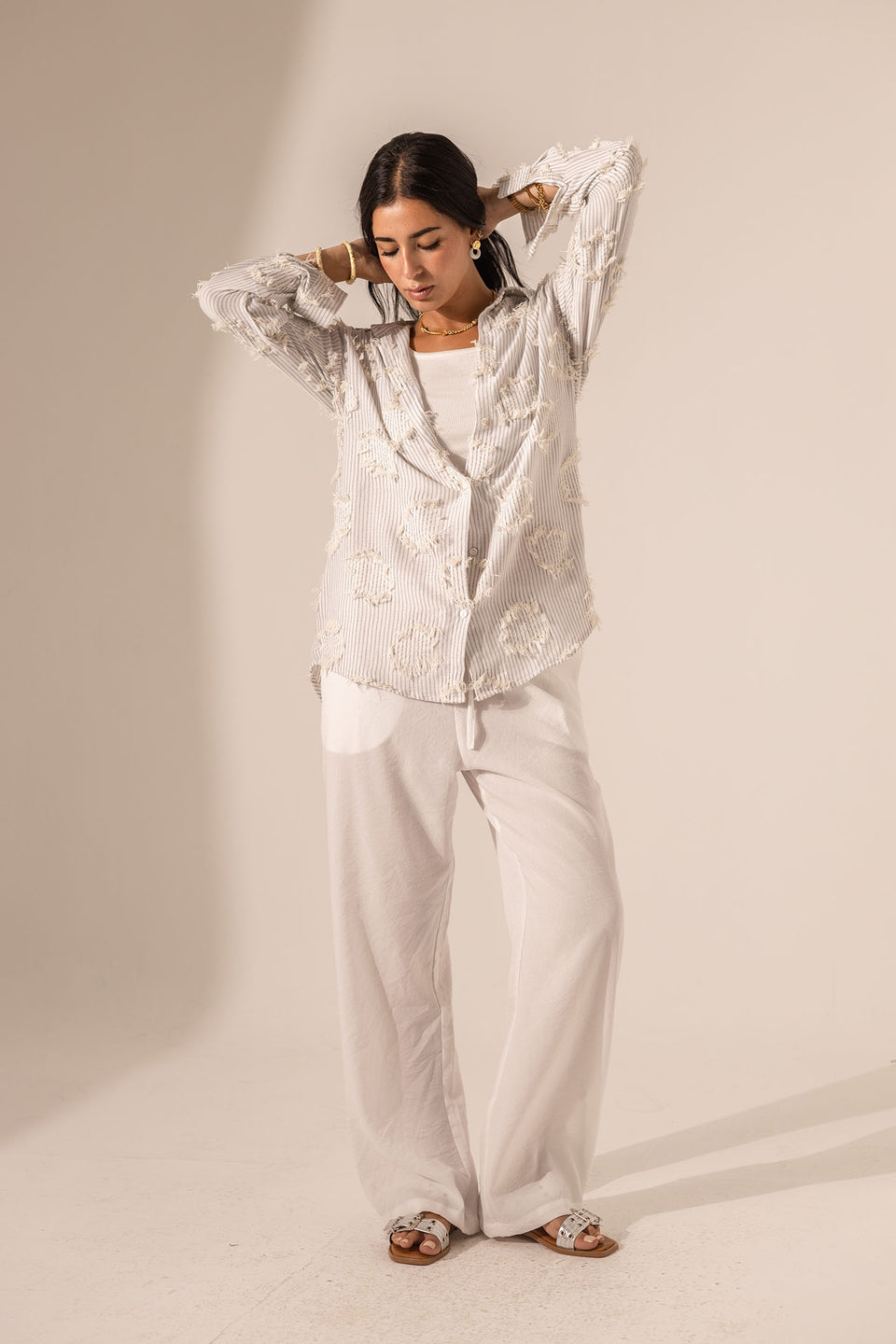 Grey Frayed Stripe Oversized Shirt