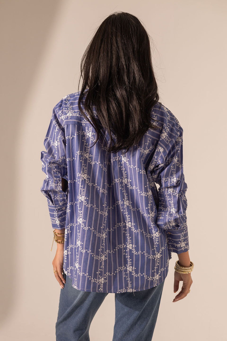 Navy Embroidered Long Sleeves Shirt