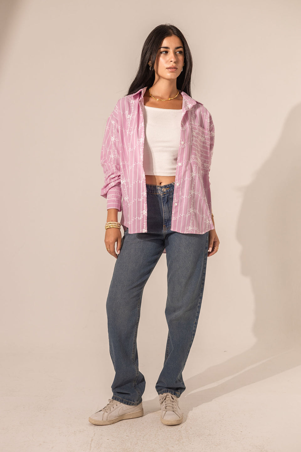 Pink Embroidered Long Sleeves Shirt