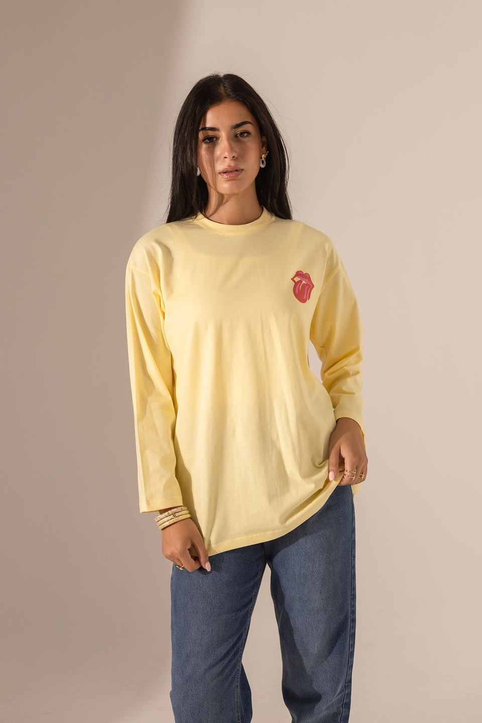 Yellow Printed Long Sleeves T-Shirt