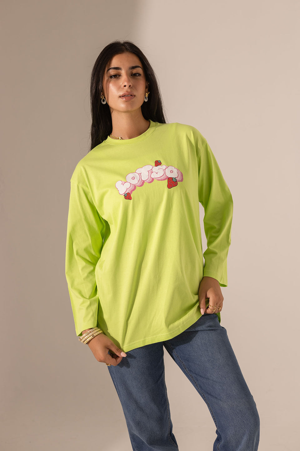Lime Printed Long Sleeves T-Shirt