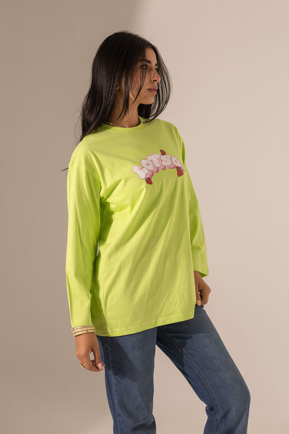 Lime Printed Long Sleeves T-Shirt