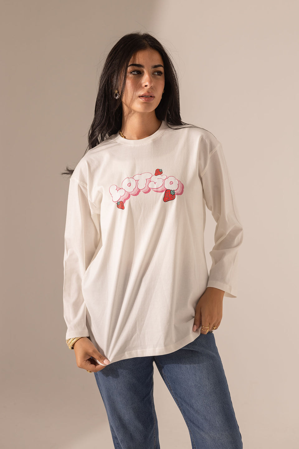 White Printed Long Sleeves T-Shirt
