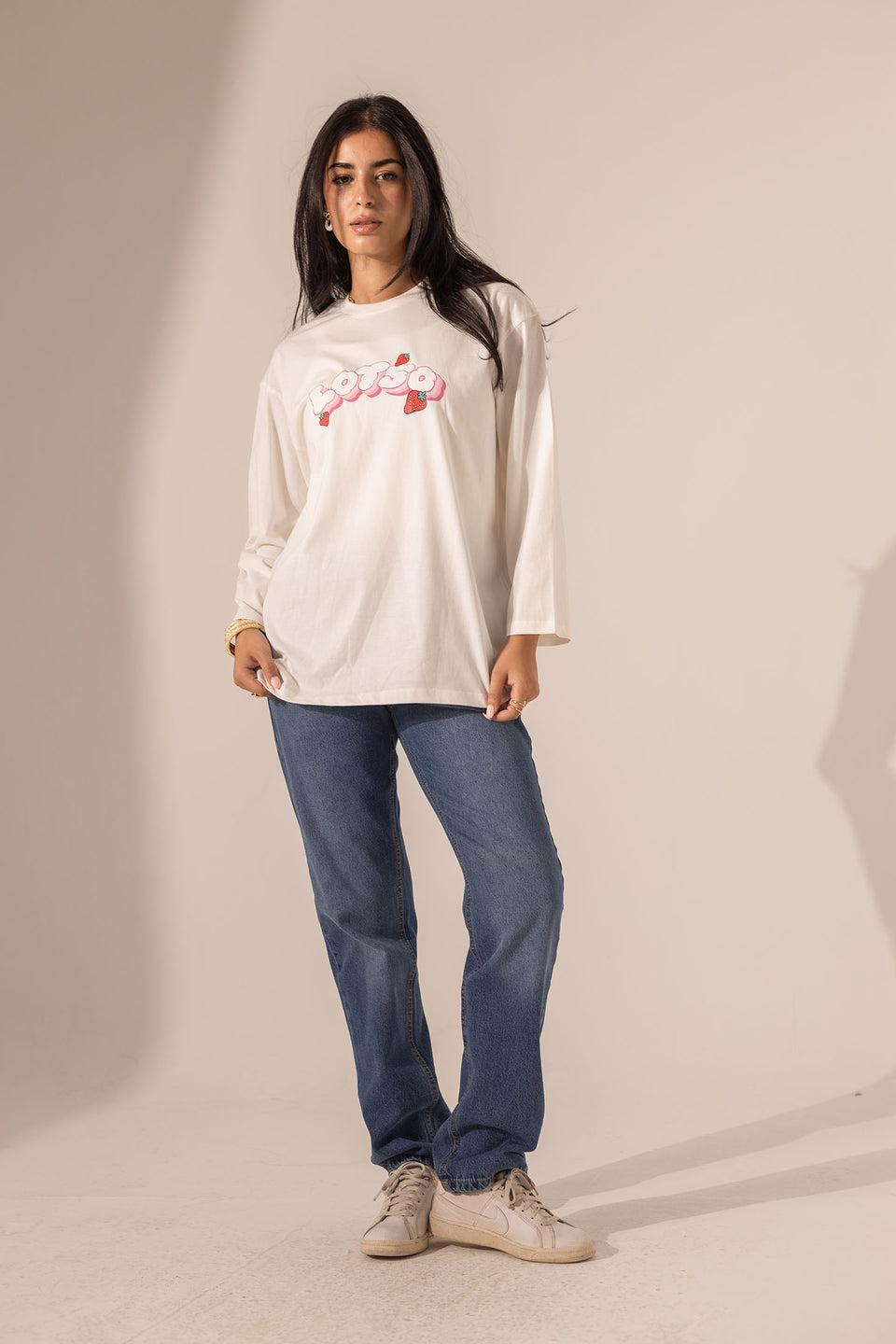 White Printed Long Sleeves T-Shirt