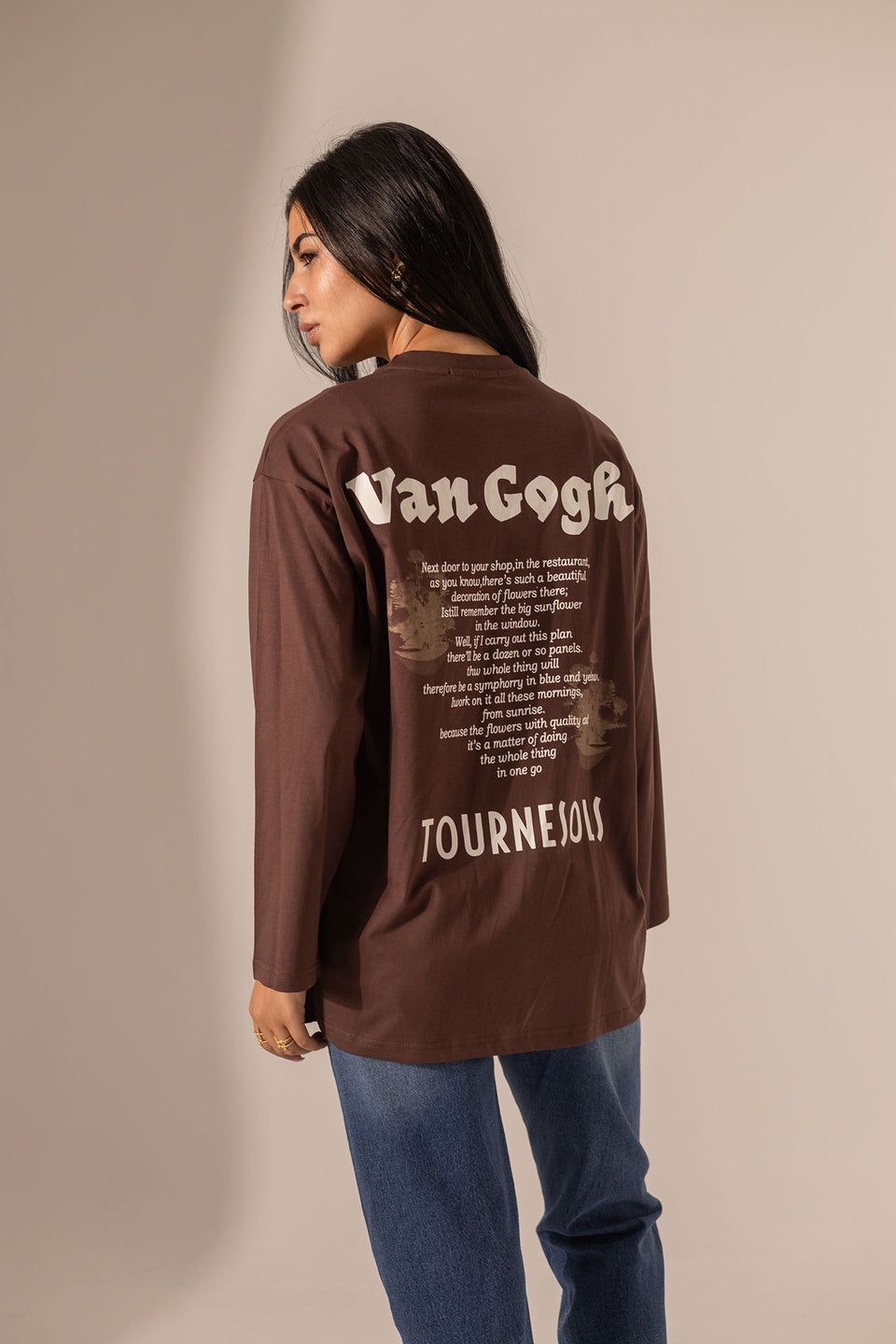 Brown Printed Long Sleeves T-Shirt