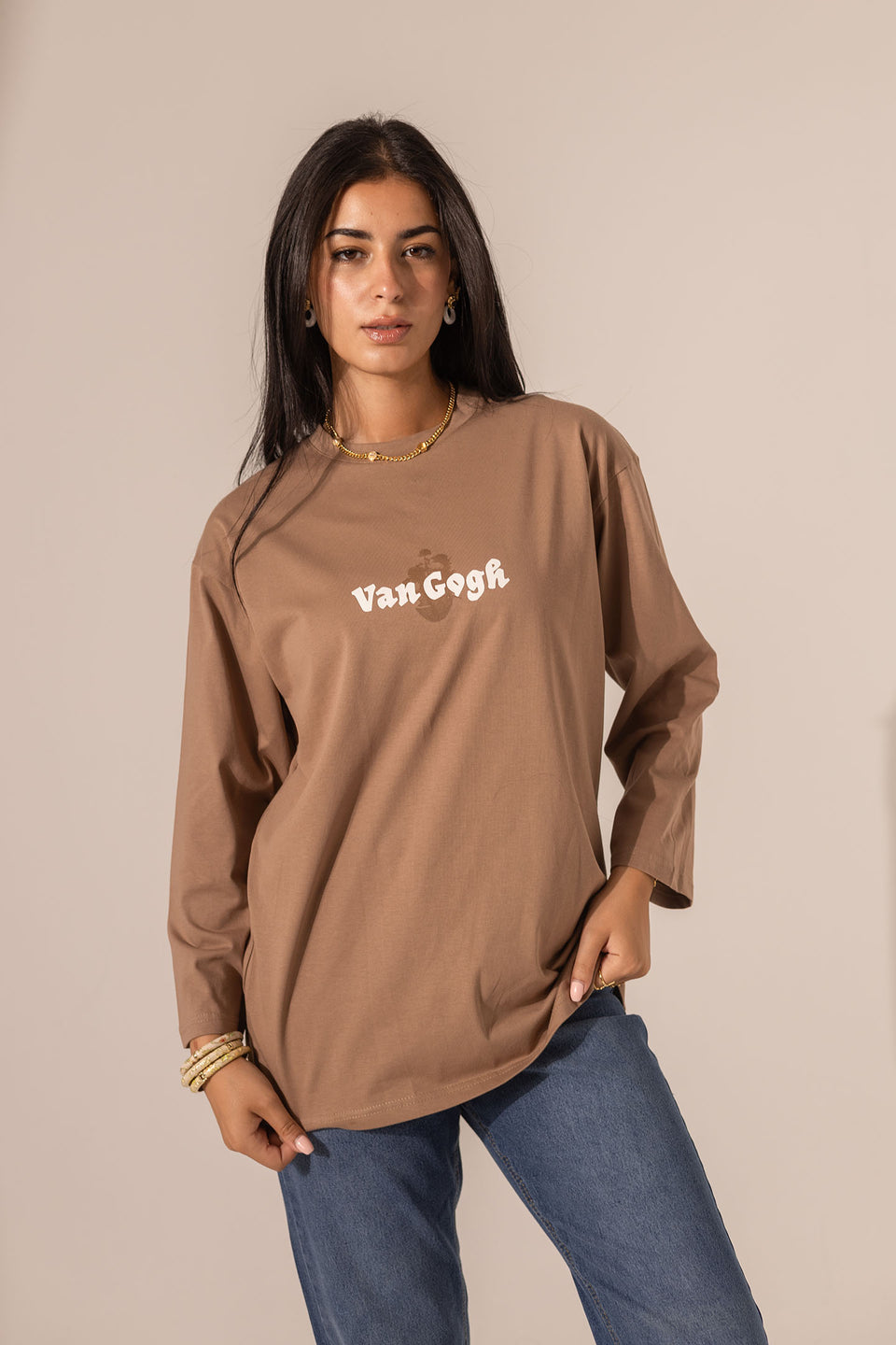 Coffee Printed Long Sleeves T-Shirt