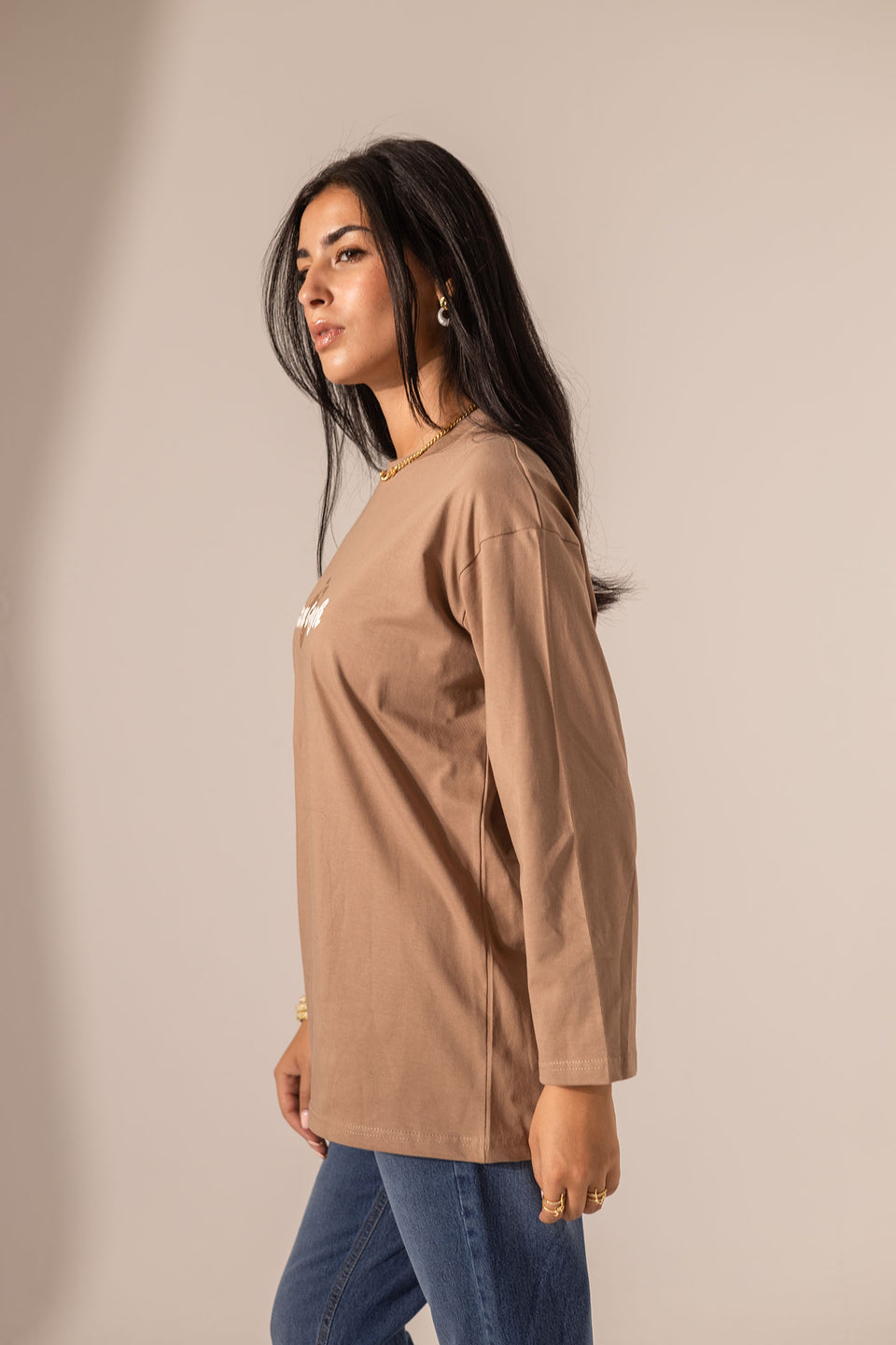 Coffee Printed Long Sleeves T-Shirt