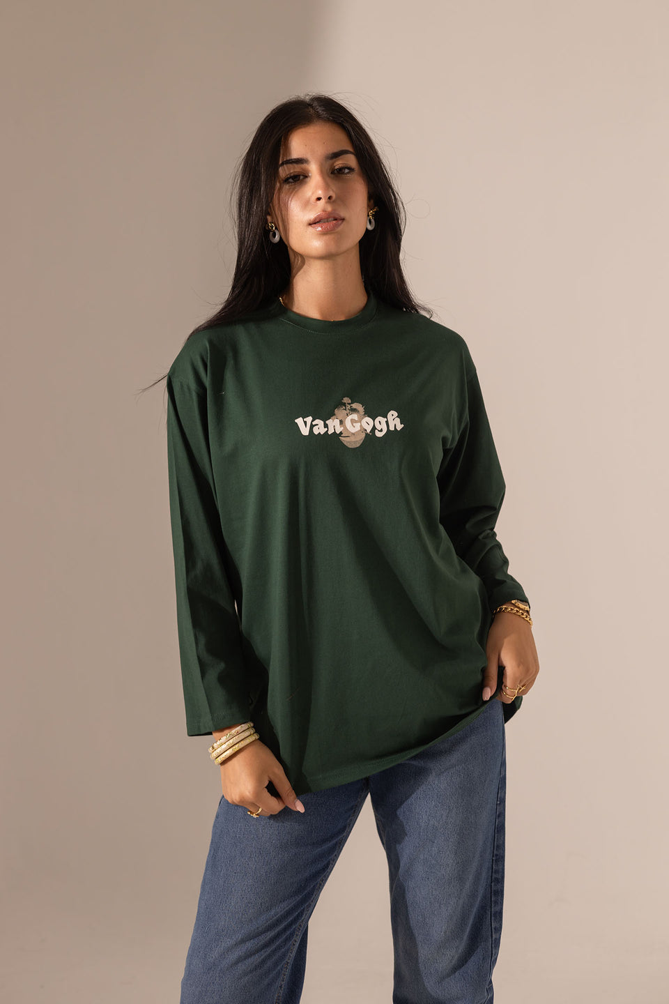 Olive Printed Long Sleeves T-Shirt