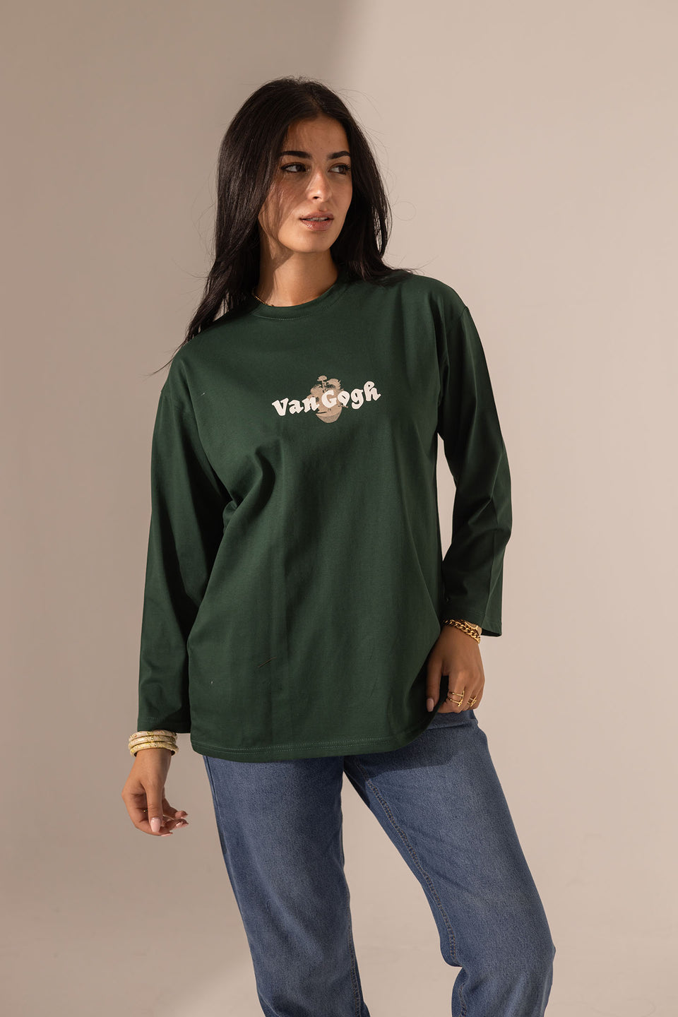 Olive Printed Long Sleeves T-Shirt