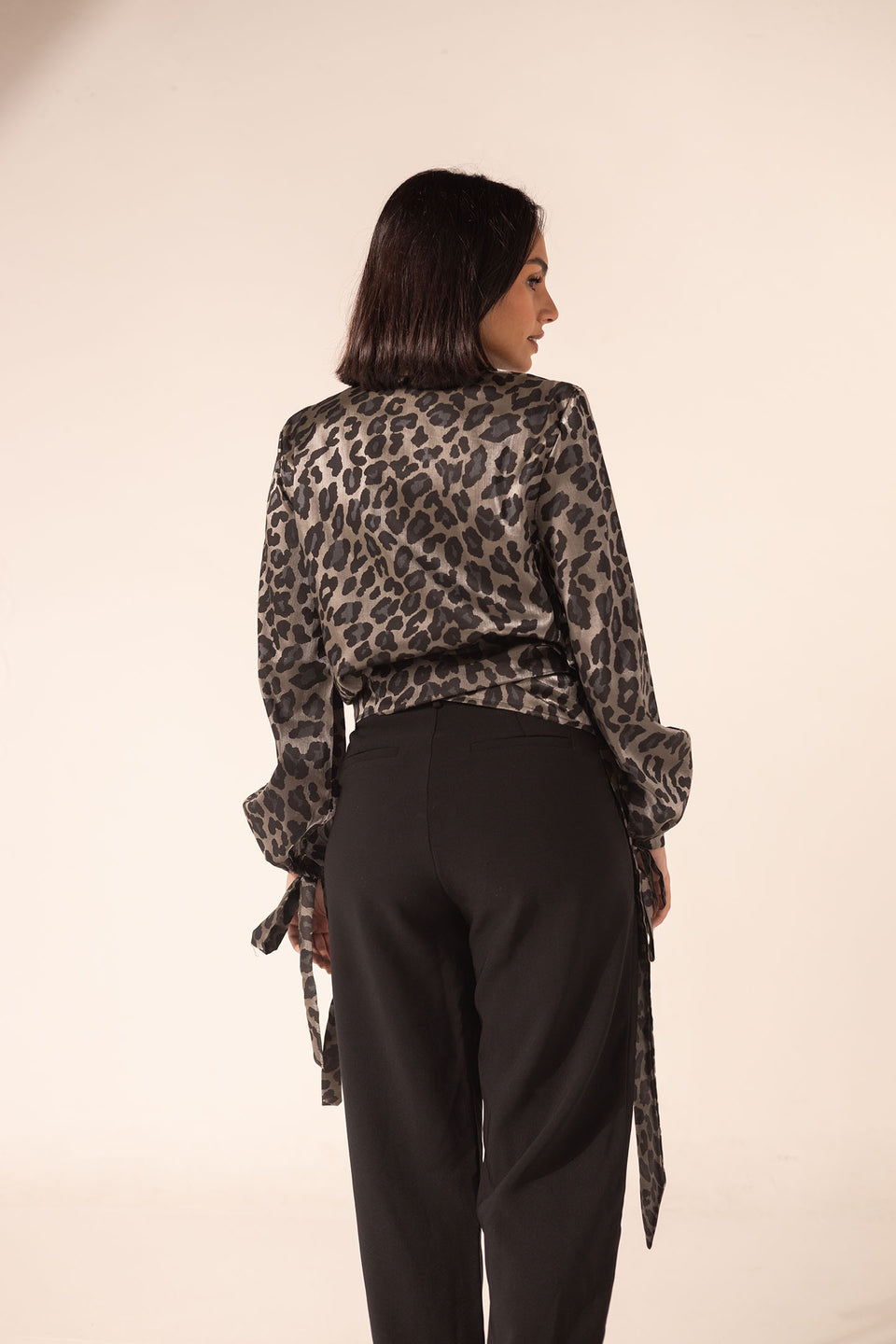 Black Chic Leopard Print Wrap Top