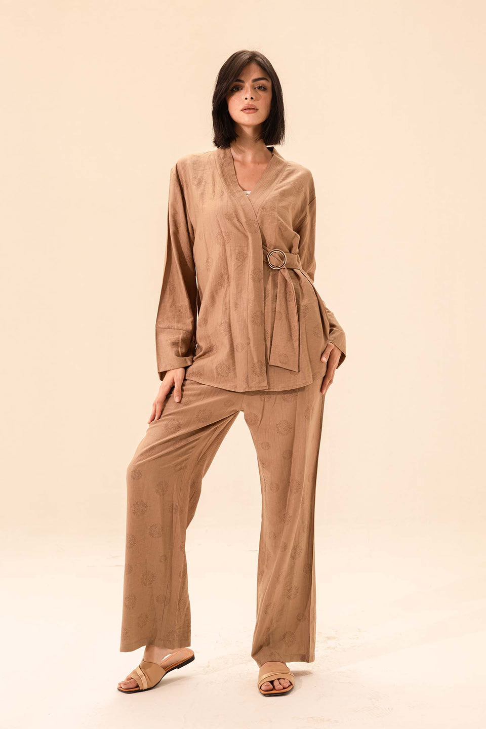 Coffe Linen Tied Set