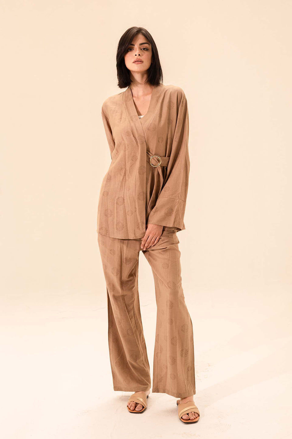 Coffe Linen Tied Set