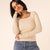 Beige Ribbed Long Sleeve Scoop Neck Basic