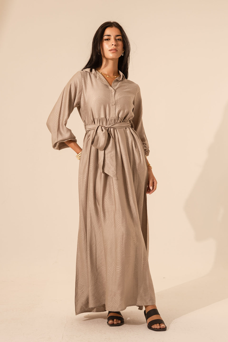 Coffe Collared Maxi Dress