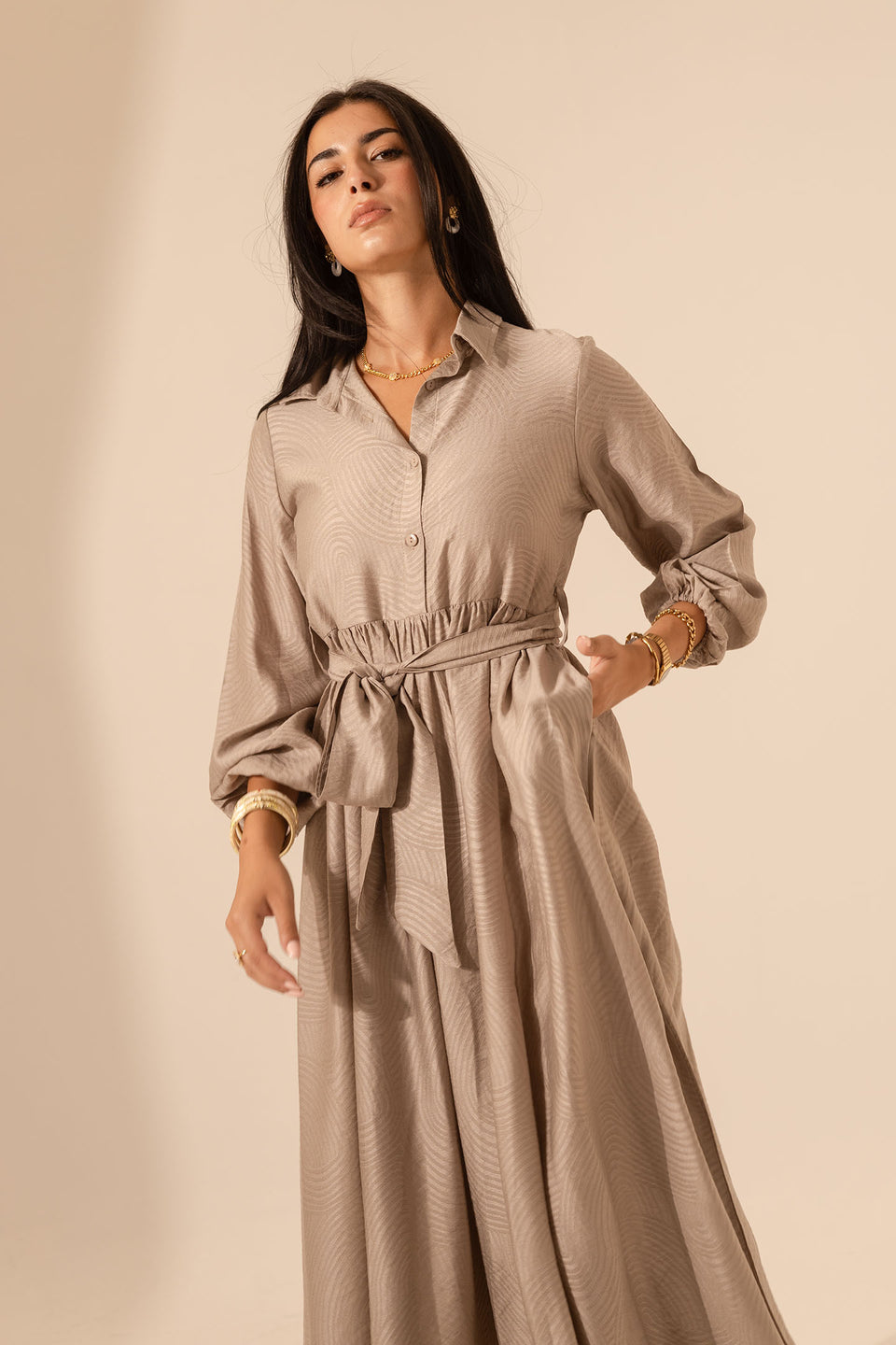 Coffe Collared Maxi Dress